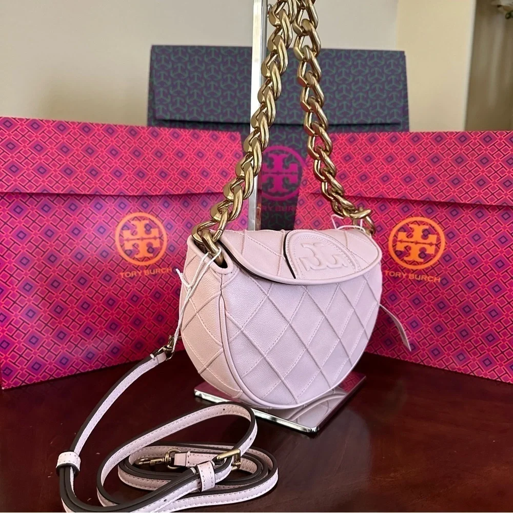 New Tory Burch MINI FLEMING SOFT POLISHED-GRAIN CRESCENT BAG